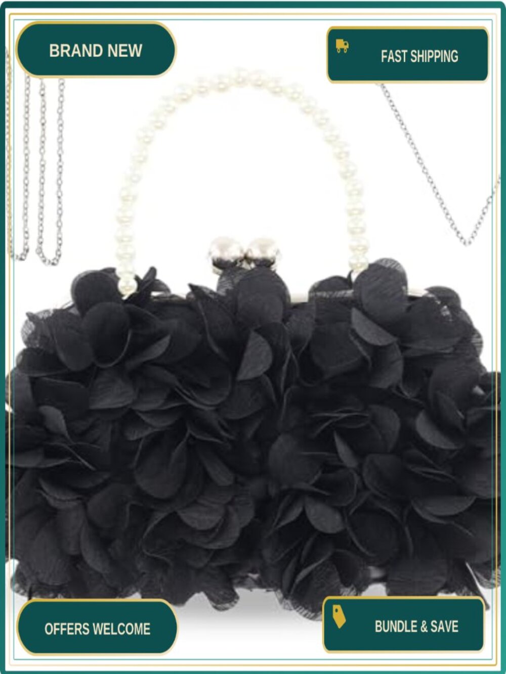 Elegant Floral Pleated Clutch Evening Bag Detachable Chain Wedding Party